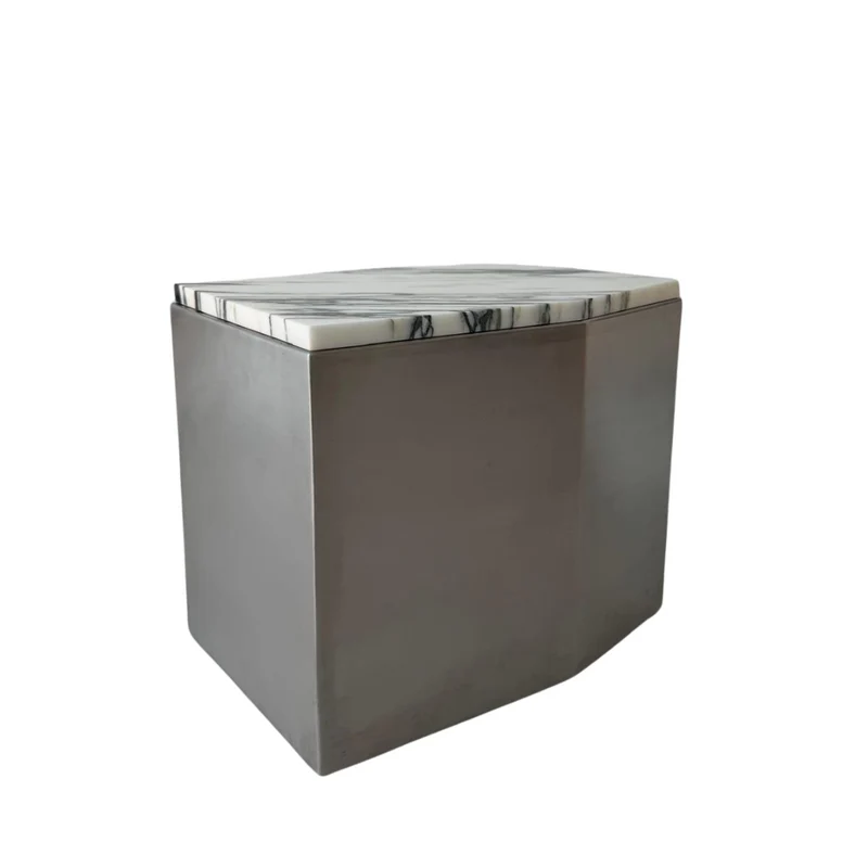 Table basse métal - Creully - Acier inoxydable avec marbre bleu et blanc