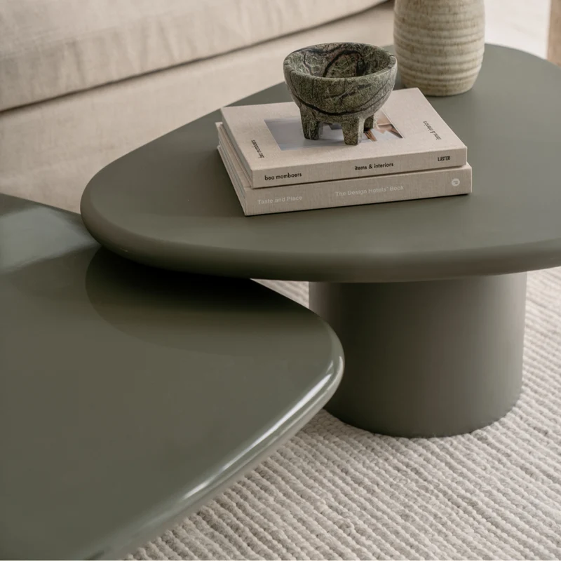Salontafel Mouzon - 90 cm - Glossy StoneSkin - Kaki clair