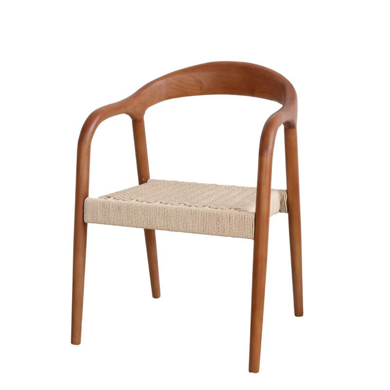 Chaise de salle à manger - Muret - Assise en corde tressée - Noyer clair
