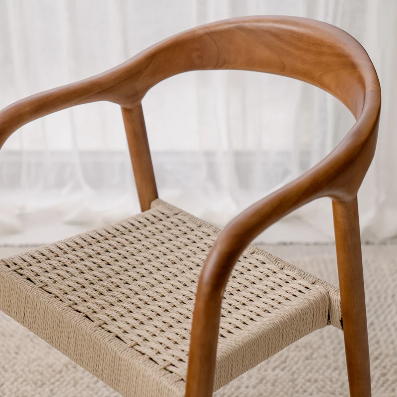 Chaise de salle à manger - Muret - Assise en corde tressée - Noyer clair