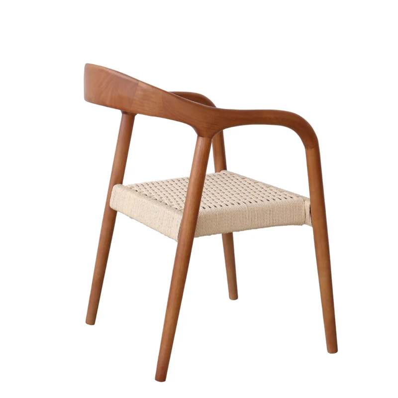 Chaise de salle à manger - Muret - Assise en corde tressée - Noyer clair