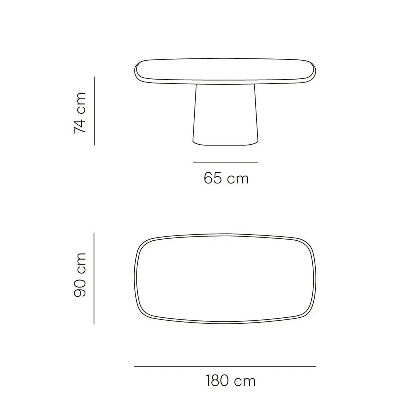 Table à manger rectangulaire 180 cm - Pied ovale - Peau de pierre - Lorient - Latte