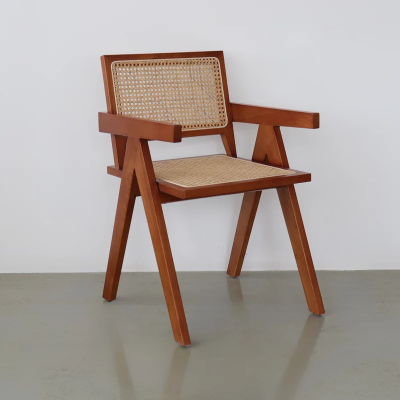 Chaise de salle à manger avec accoudoirs - Ambazac - Noyer - Assise en rotin