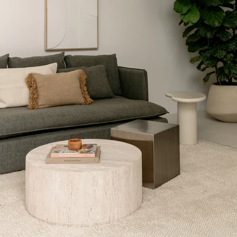 Table basse en travertin - Dax - Basse - 32cm