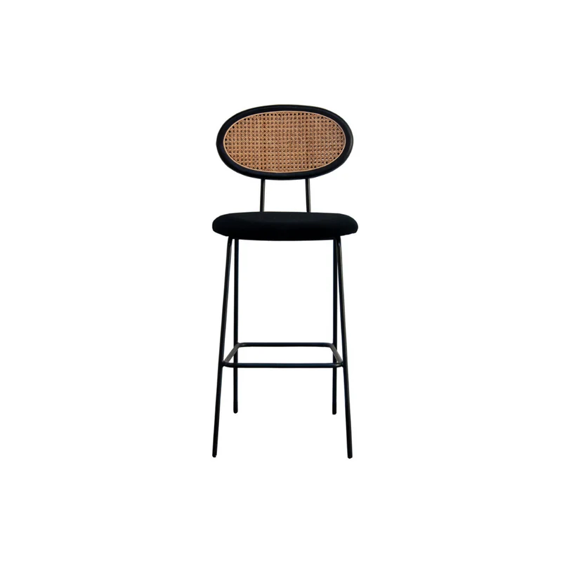 Tabouret de Bar Retro - Dublin - Noir/Rotin Naturel