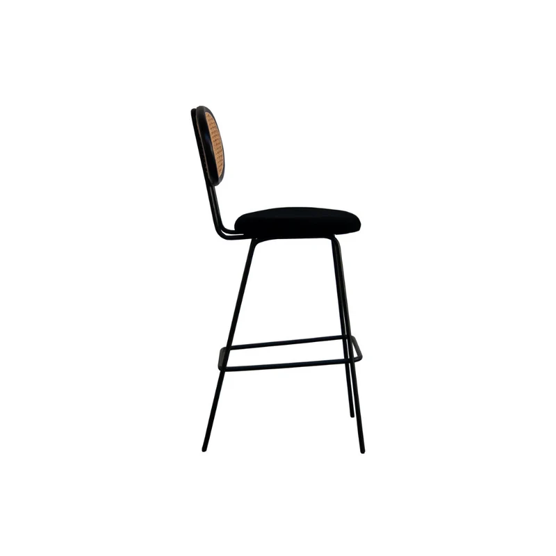 Tabouret de Bar Retro - Dublin - Noir/Rotin Naturel