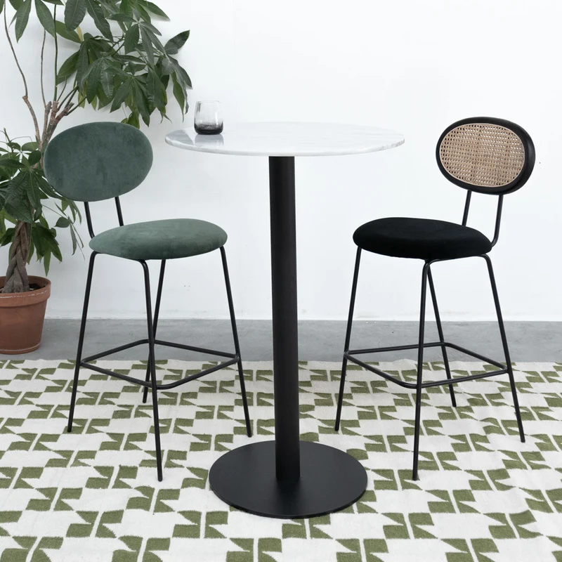 Tabouret de Bar Retro - Dublin - Noir/Rotin Naturel