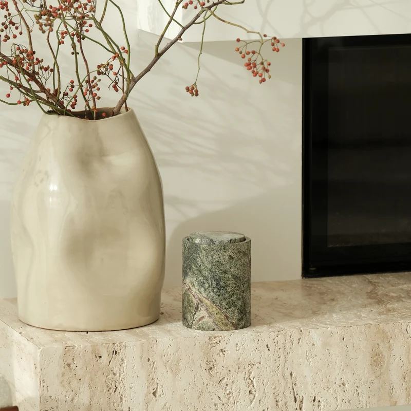 Bol de rangement avec couvercle - Marbre vert forêt - H 15,8 cm