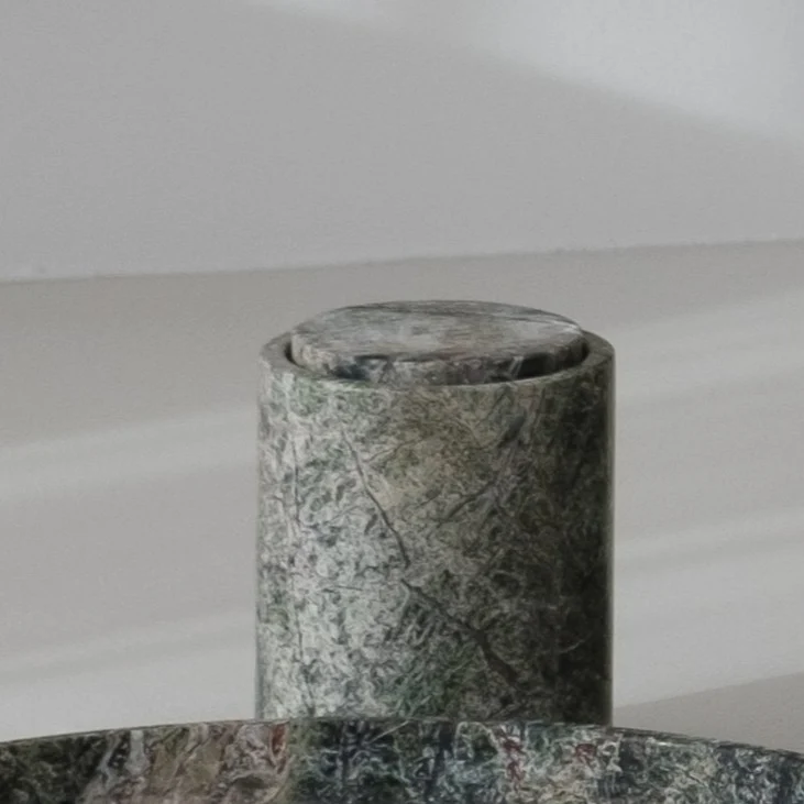 Bol de rangement avec couvercle - Marbre vert forêt - H 15,8 cm