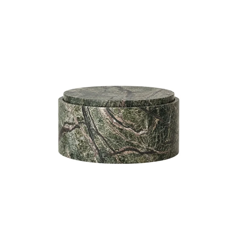 Bol de rangement en travertin avec couvercle - Marbre vert forêt - H12 cm