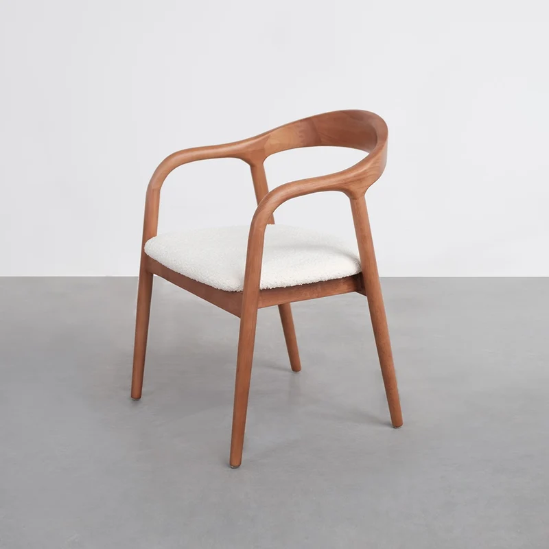Chaise de salle à manger en noyer clair - Muret - Assise bouclé