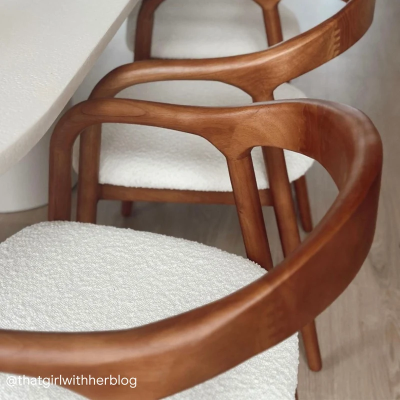 Chaise de salle à manger en noyer clair - Muret - Assise bouclé