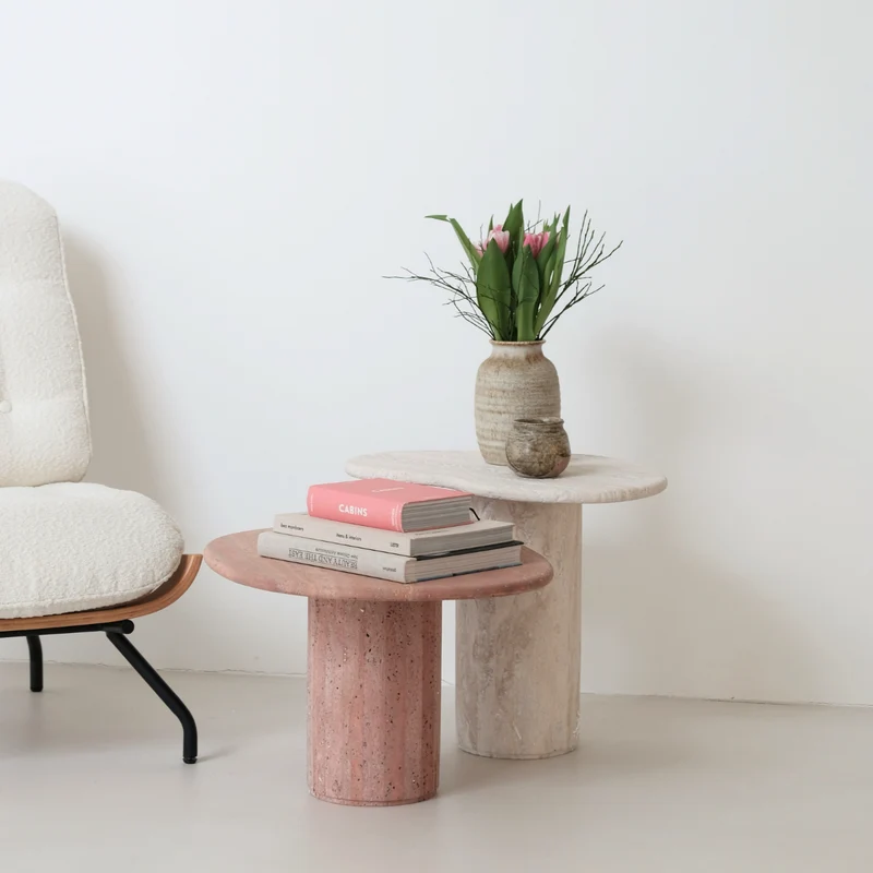 Jonah - Table d'Appoint - Travertin - Blanc - H45 cm