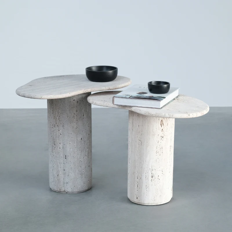 Jonah - Table d'Appoint - Travertin - Blanc - H45 cm