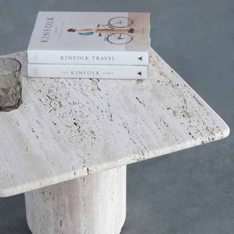 Table basse carrée - Lyon - Mid - Travertin Blanc