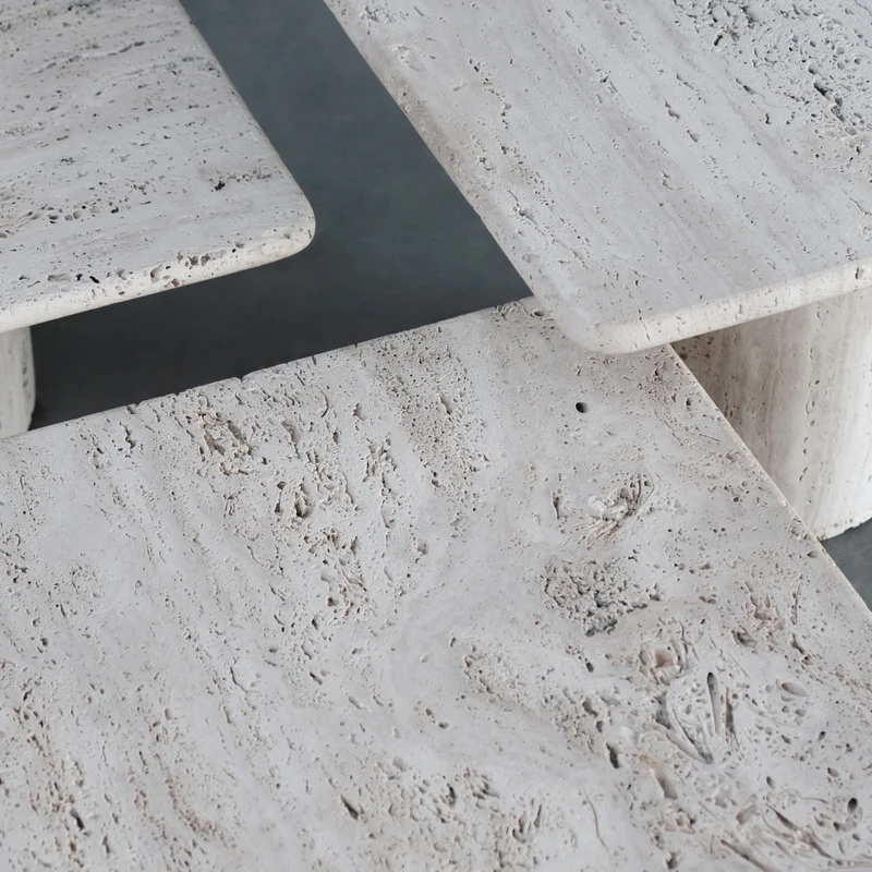 Table basse carrée - Lyon - Mid - Travertin Blanc
