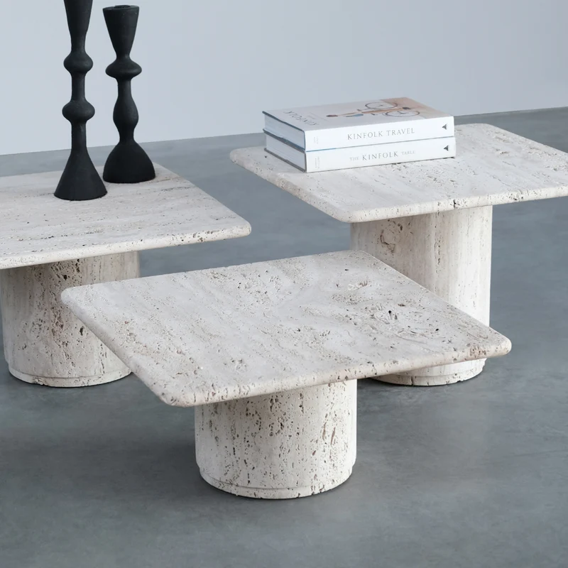 Table basse carrée - Lyon - Haute - Travertin Blanc