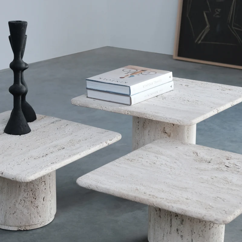 Table basse carrée - Lyon - Haute - Travertin Blanc