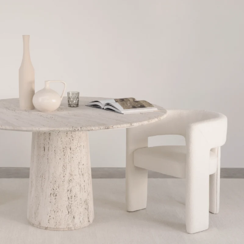 Legna - Table Ronde - Travertin - Blanc