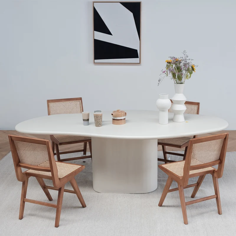 Table à manger organique - Cian - Aspect béton - Peau de pierre - Latte