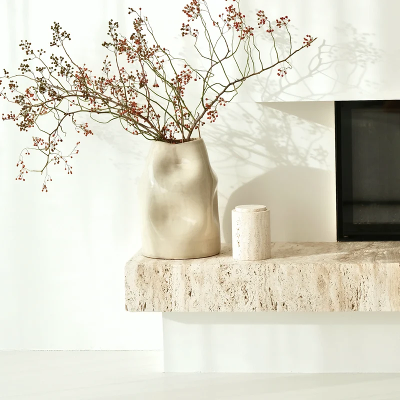 Bol de rangement avec couvercle - Grès blanc - Travertin - H 15,8 cm