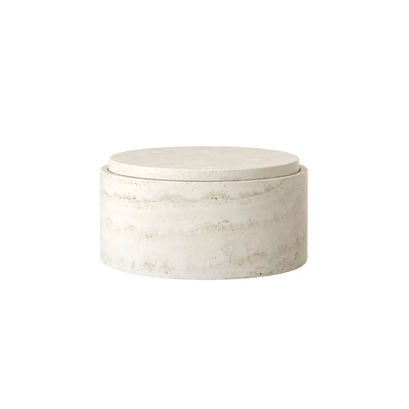 Bol de rangement en travertin avec couvercle - Grès blanc - H12 cm