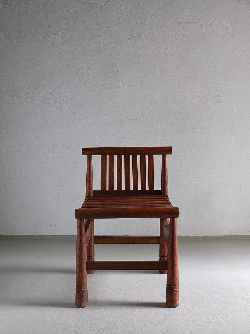 Carved Oak Low Back Chair | France | 1960s