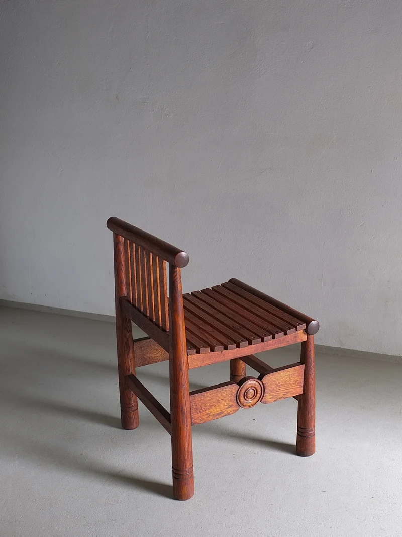 Carved Oak Low Back Chair | France | 1960s