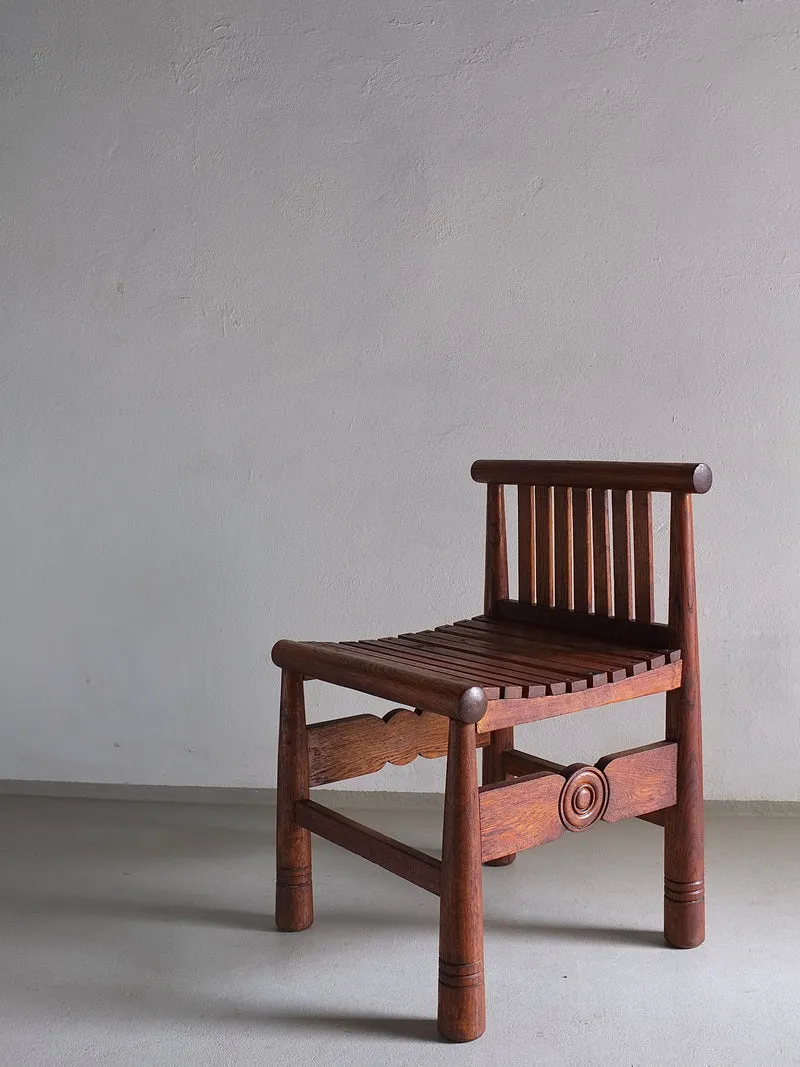 Carved Oak Low Back Chair | France | 1960s