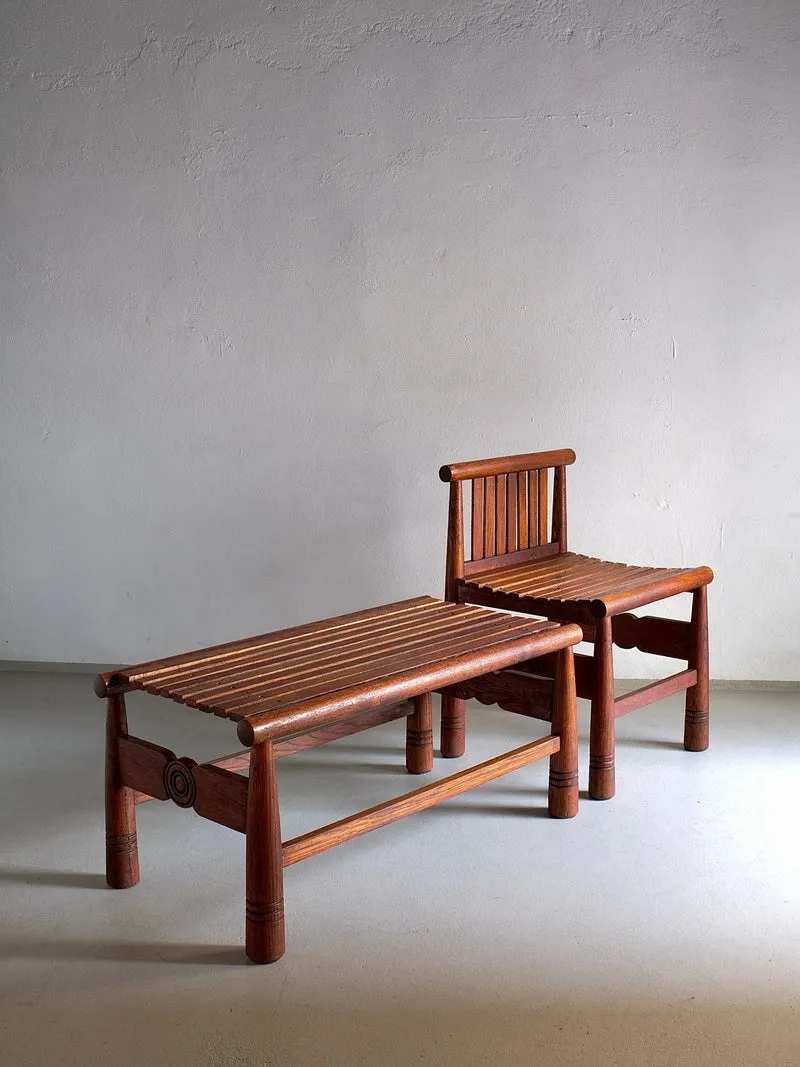 Carved Oak Low Back Chair | France | 1960s