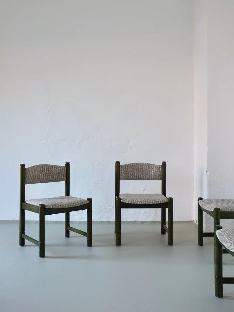 4 Green Carved Wooden Chairs, Scandinavia 1960s