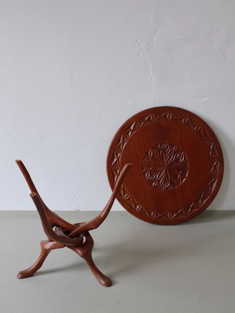 Sculptural Carved Teak Side Table, 1960s
