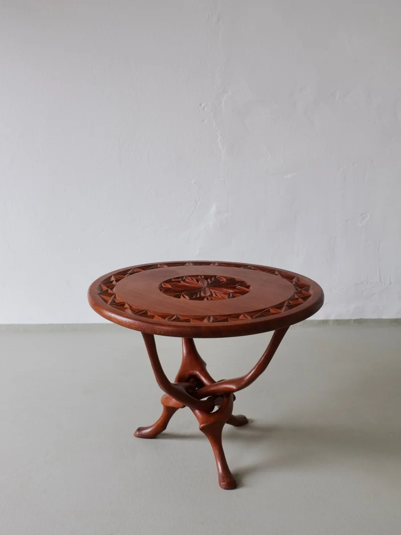 Sculptural Carved Teak Side Table, 1960s