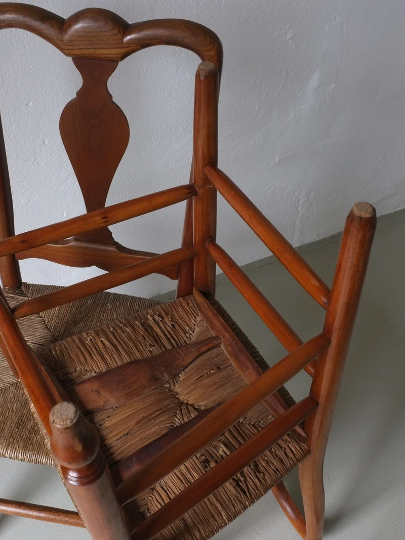 Rustic Rush Seat Chairs, Belgium 1940s