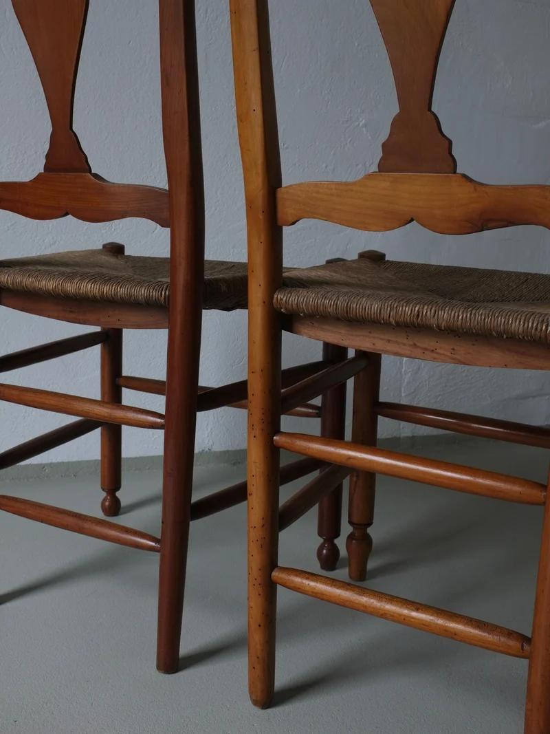Rustic Rush Seat Chairs, Belgium 1940s