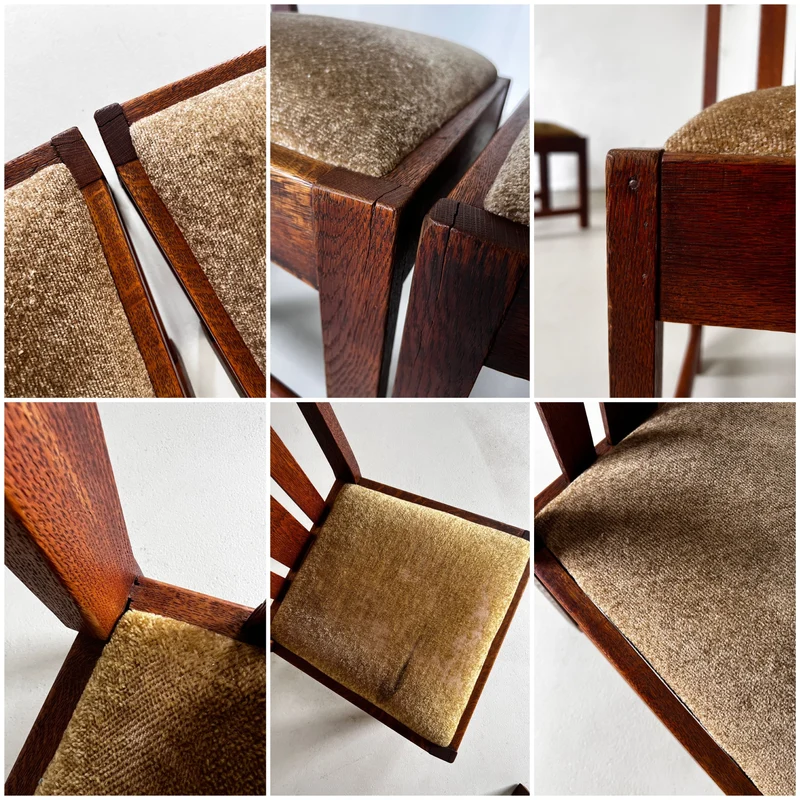 4 Arts & Crafts Oak Dining Chairs, 1910s