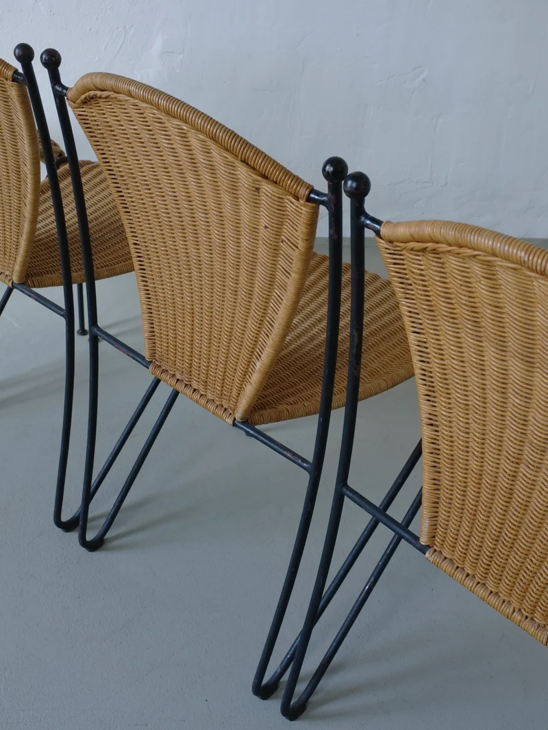 4 Frederick Weinberg Wicker Iron Chairs | 1960s