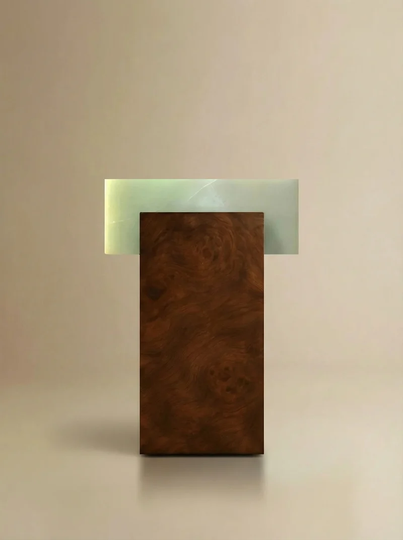Gaia Burl Wood and Green Onyx Side Table