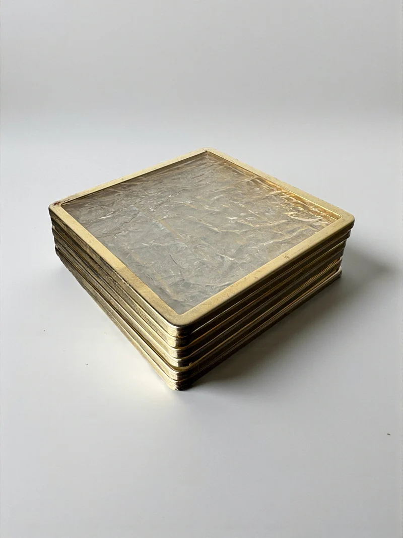 Ice Effect Lucite Coasters, Set of 6, Italy, circa 1970s