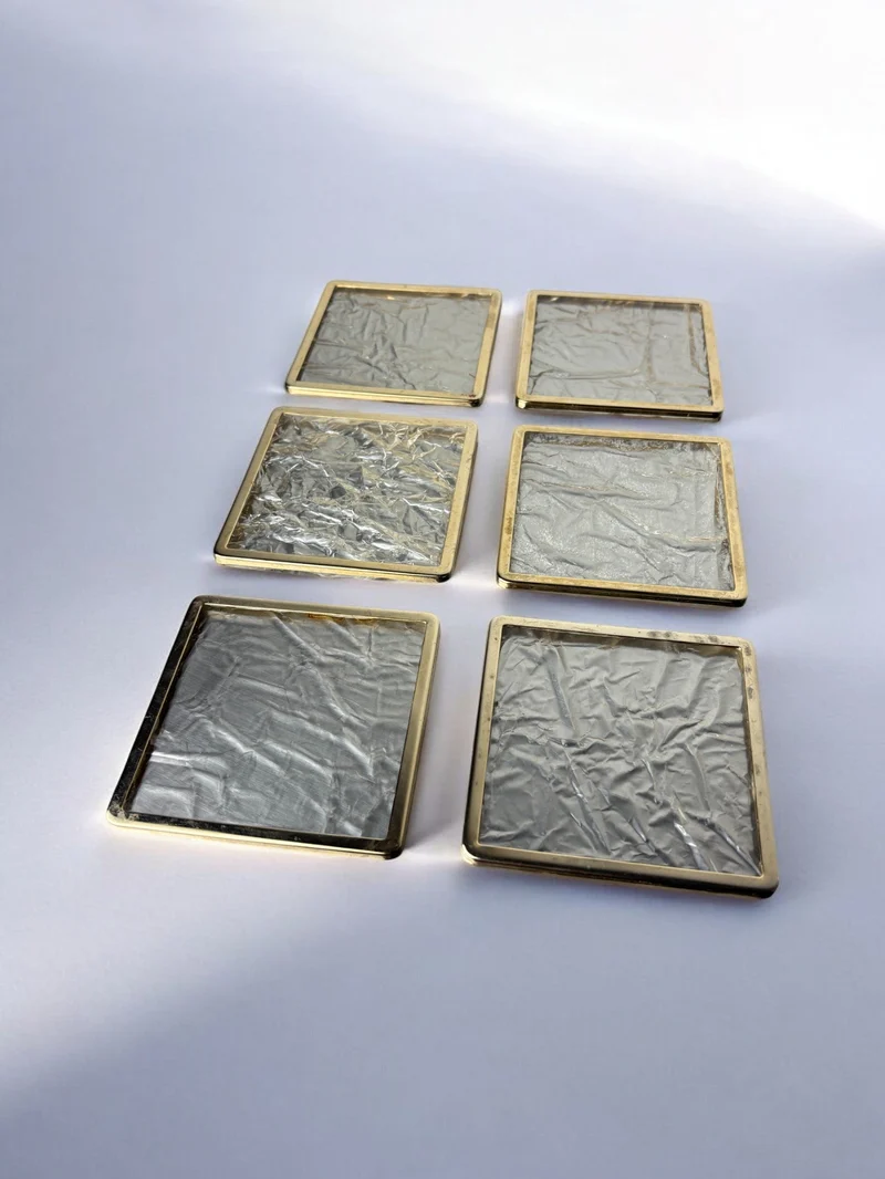 Ice Effect Lucite Coasters, Set of 6, Italy, circa 1970s