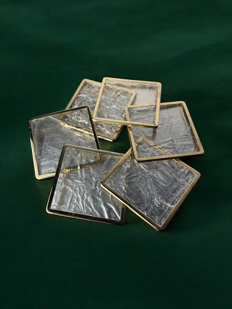 Ice Effect Lucite Coasters, Set of 6, Italy, circa 1970s