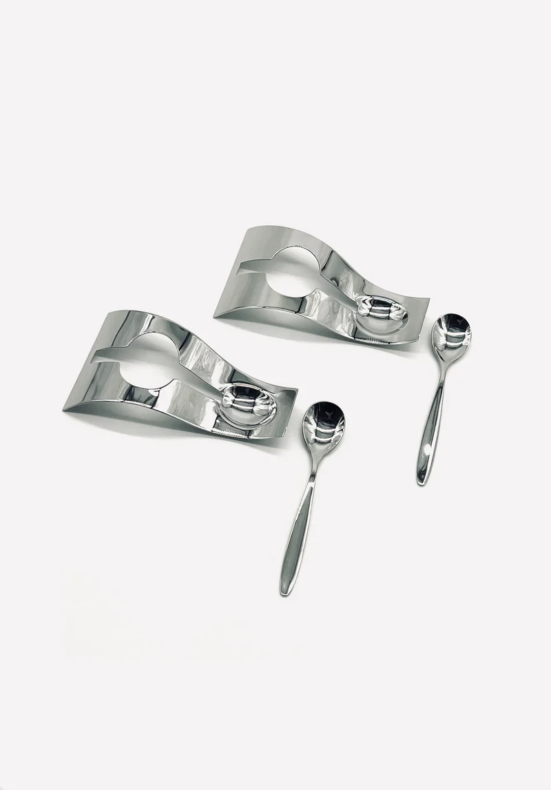 Vintage swirl egg cups in stainless steel