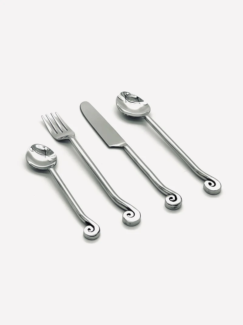 Vintage spiral cutlery set of four in stainless steel