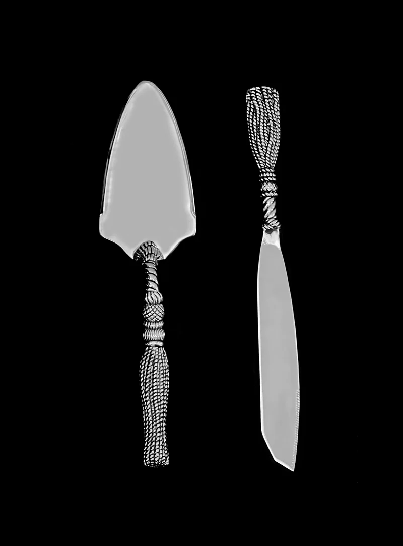 Vintage silver-plated tassel cake servers