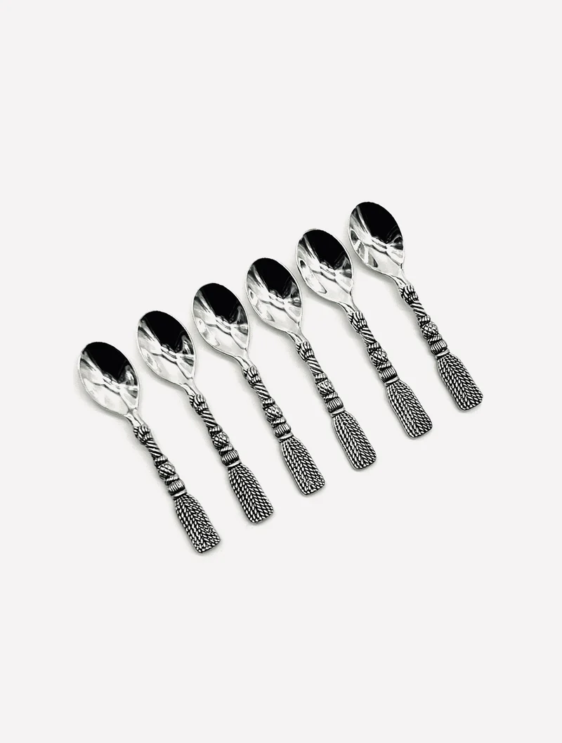 Vintage six silver-plated tassel moka spoons