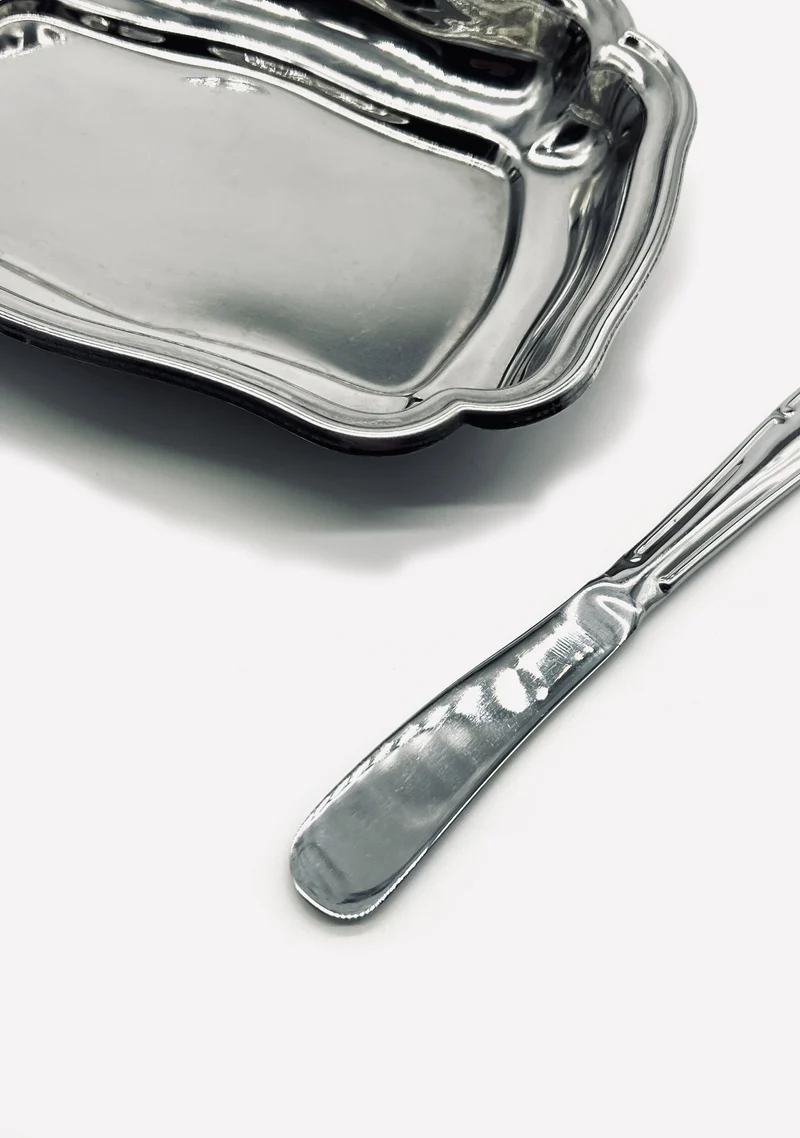 Vintage butter dish in stainless steel