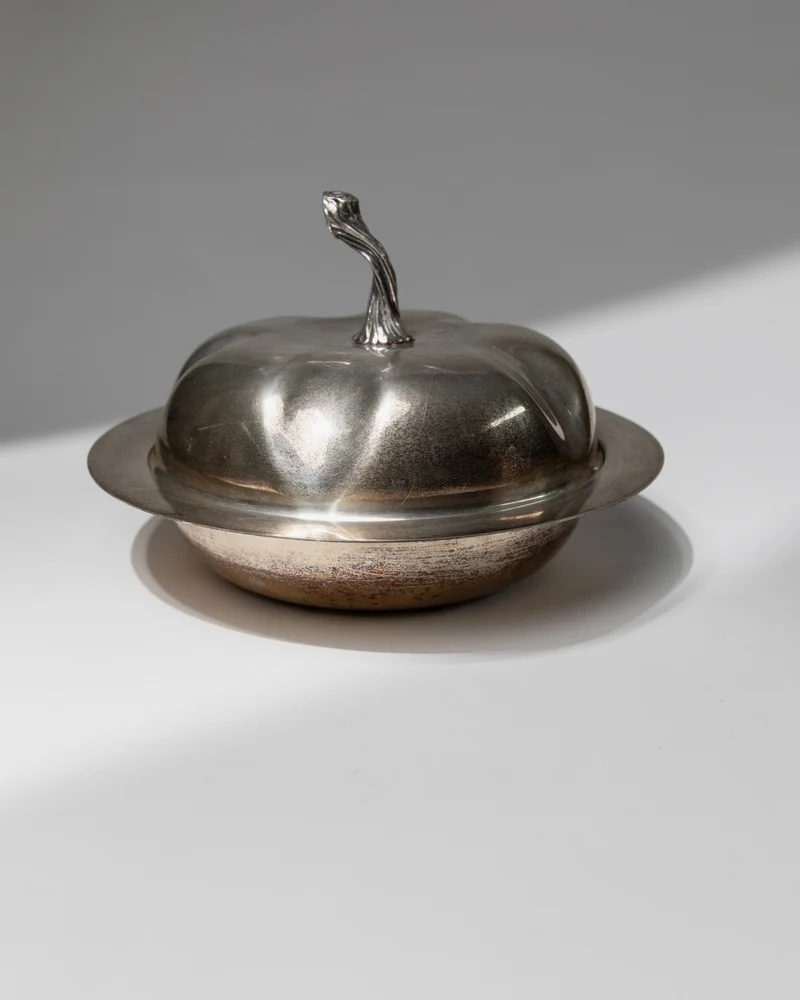 Vintage Bowl with Lid Silver Plated - Pumpkin Shape Design 1940s - Elegant Centerpiece