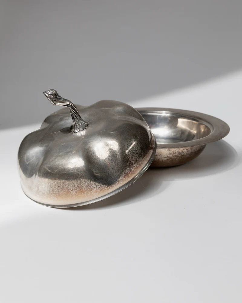 Vintage Bowl with Lid Silver Plated - Pumpkin Shape Design 1940s - Elegant Centerpiece
