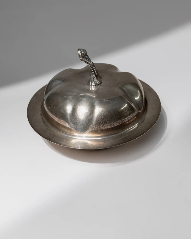 Vintage Bowl with Lid Silver Plated - Pumpkin Shape Design 1940s - Elegant Centerpiece