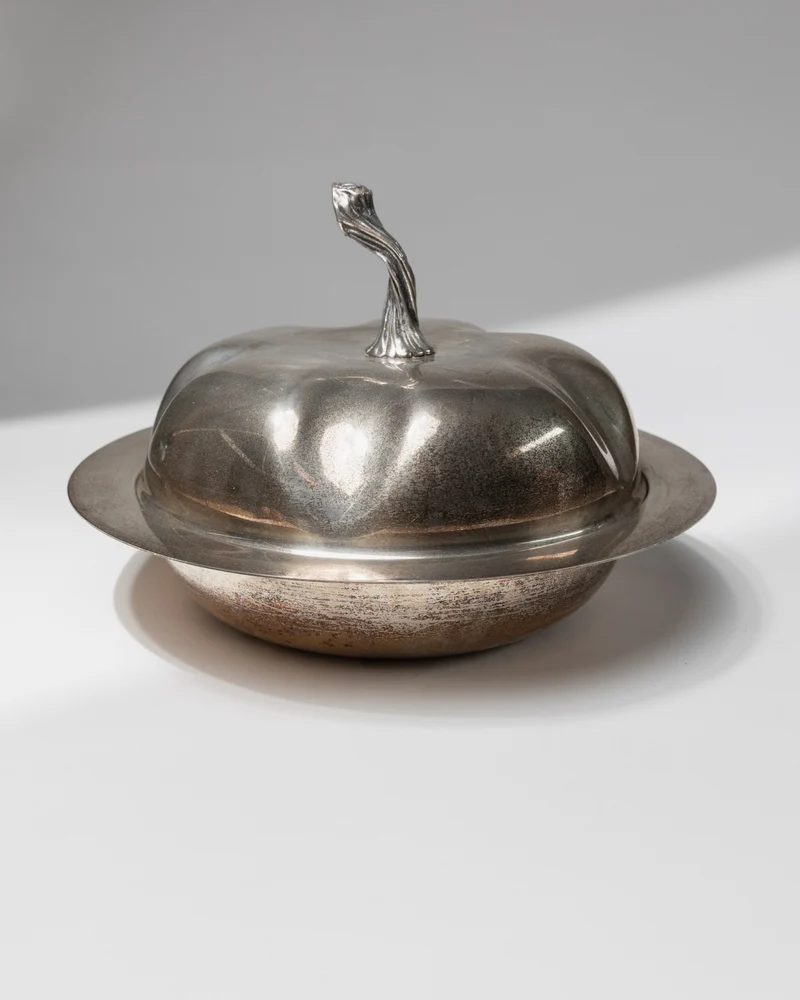 Vintage Bowl with Lid Silver Plated - Pumpkin Shape Design 1940s - Elegant Centerpiece
